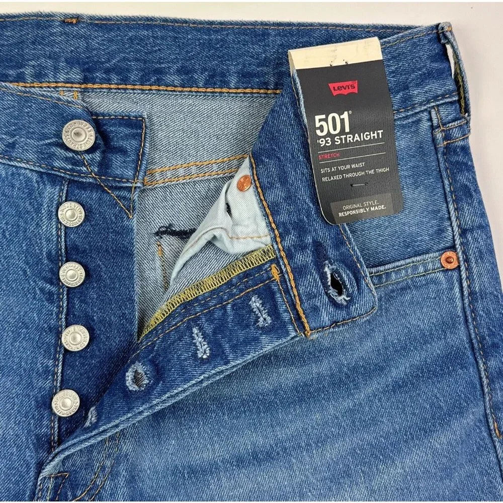 Levis 501 93 Premium Men 32x32 Straight Blue Jeans Distressed Button Fly Stretch - Picture 5 of 12